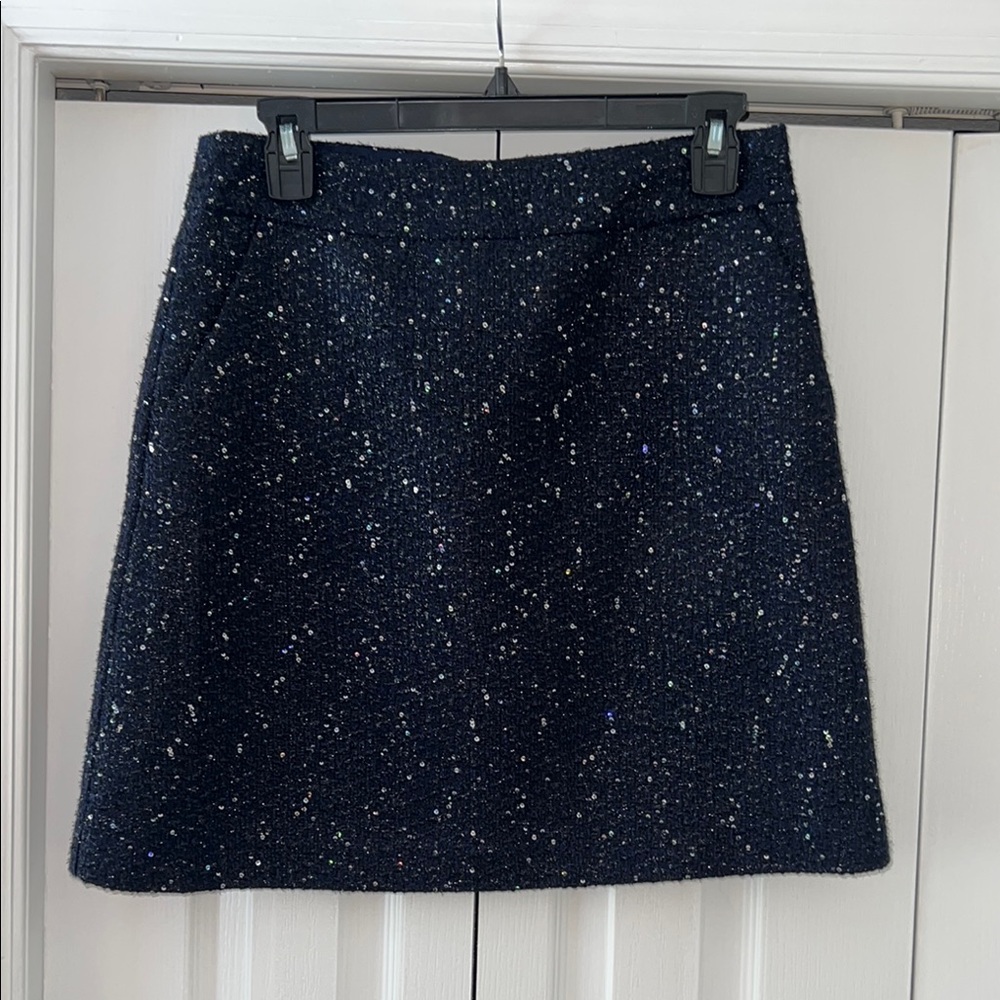 LOFT Navy Tweed A-Line Skirt